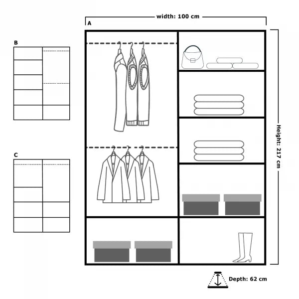 HOUSTON WHITE SLIDING WARDROBE 100cm/120cm/150cm/180cm/203cm