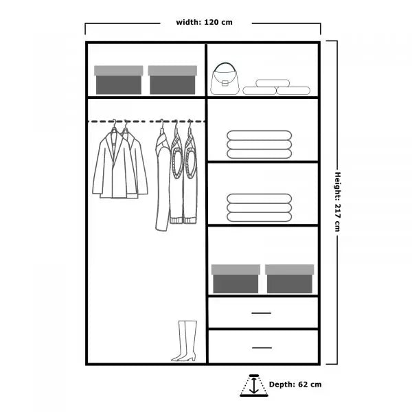 VIKAS BLACK HIGH GLOSS WARDROBE 120cm/150cm/200cm/250cm