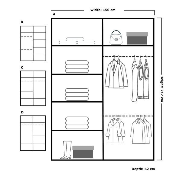 CHICAGO WHITE WARDROBE 90/100/120/150/180/203cm