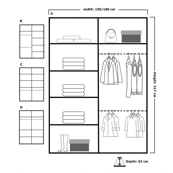 MOON WHITE WARDROBE 150cm/203cm