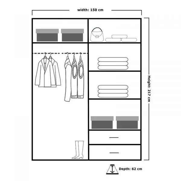 QUEEN WHITE WARDROBE 150cm/200cm