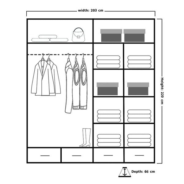 SYDNEY HIGH GLOSS WHITE/GOLD WARDROBE 203cm/253cm