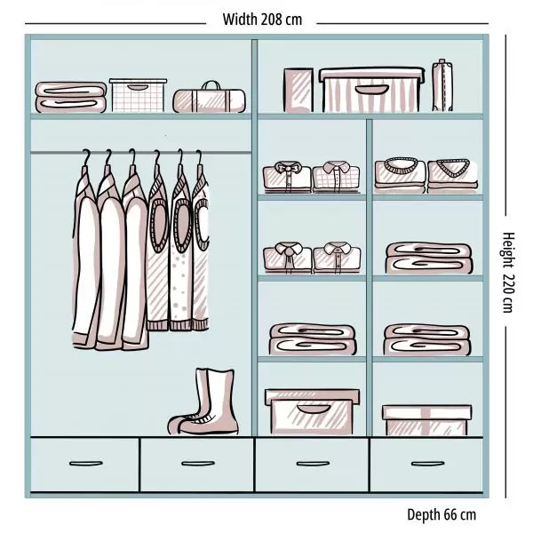 SYCYLIA HIGH GLOSS BLACK WARDROBE 150/208/255CM
