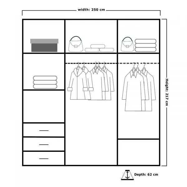 VIKAS WHITE HIGH GLOSS WARDROBE 120cm/150cm/200cm/250cm