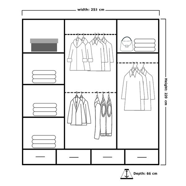 SYDNEY HIGH GLOSS WHITE/GOLD WARDROBE 203cm/253cm