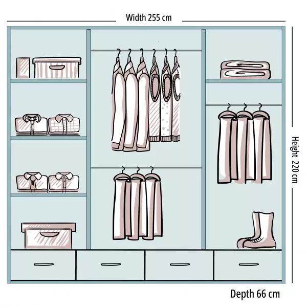 SYCYLIA HIGH GLOSS BLACK WARDROBE 150/208/255CM