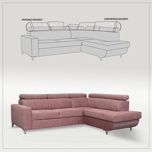 HOUSTON PINK CORNER SOFA BED