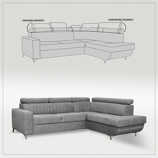 HOUSTON GREY CORNER SOFA BED