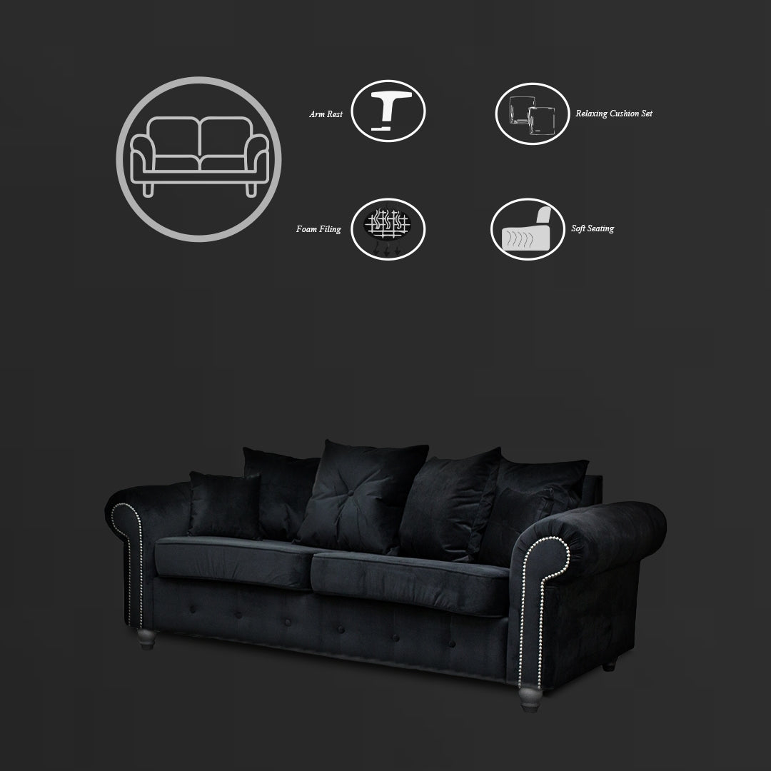 ASHWIN BLACK VELVET SOFA SET