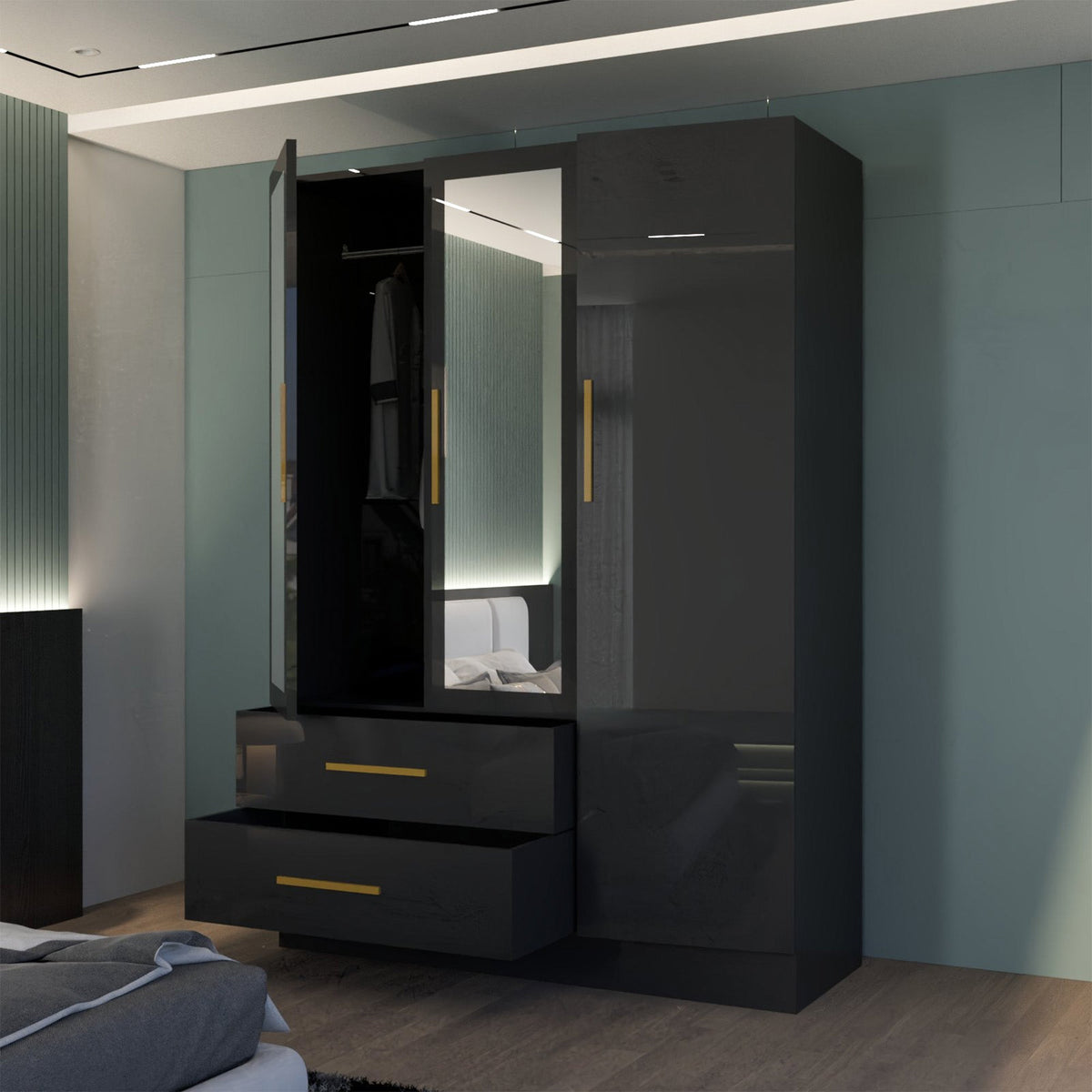 Lugano 3 Door High Gloss Wardrobe