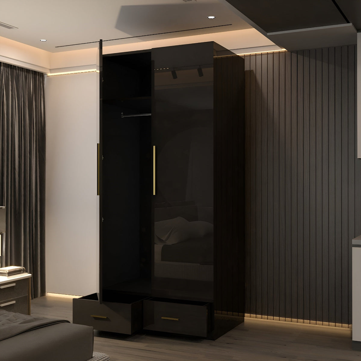 Lugano 2 Door 90cm High Glass Wardrobe