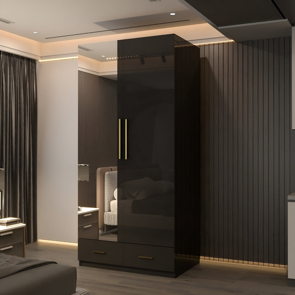 Lugano 2 Door 90cm High Glass Wardrobe