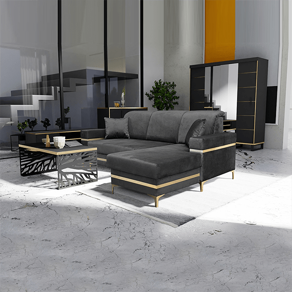 FLORENCE BLACK GOLD CORNER SOFA BED