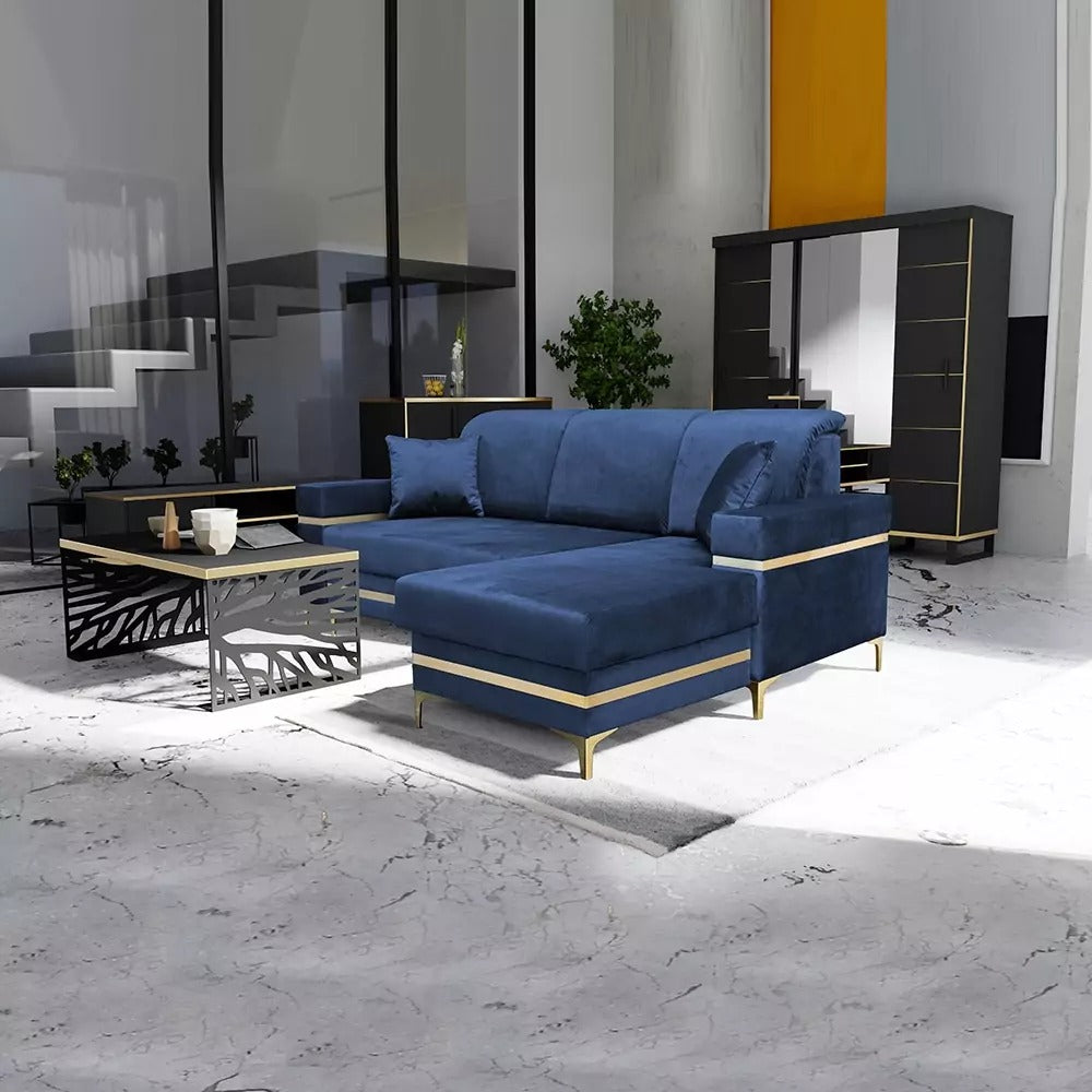 FLORENCE GREY GOLD CORNER SOFA BED