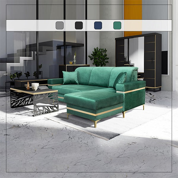FLORENCE GREEN GOLD CORNER SOFA BED