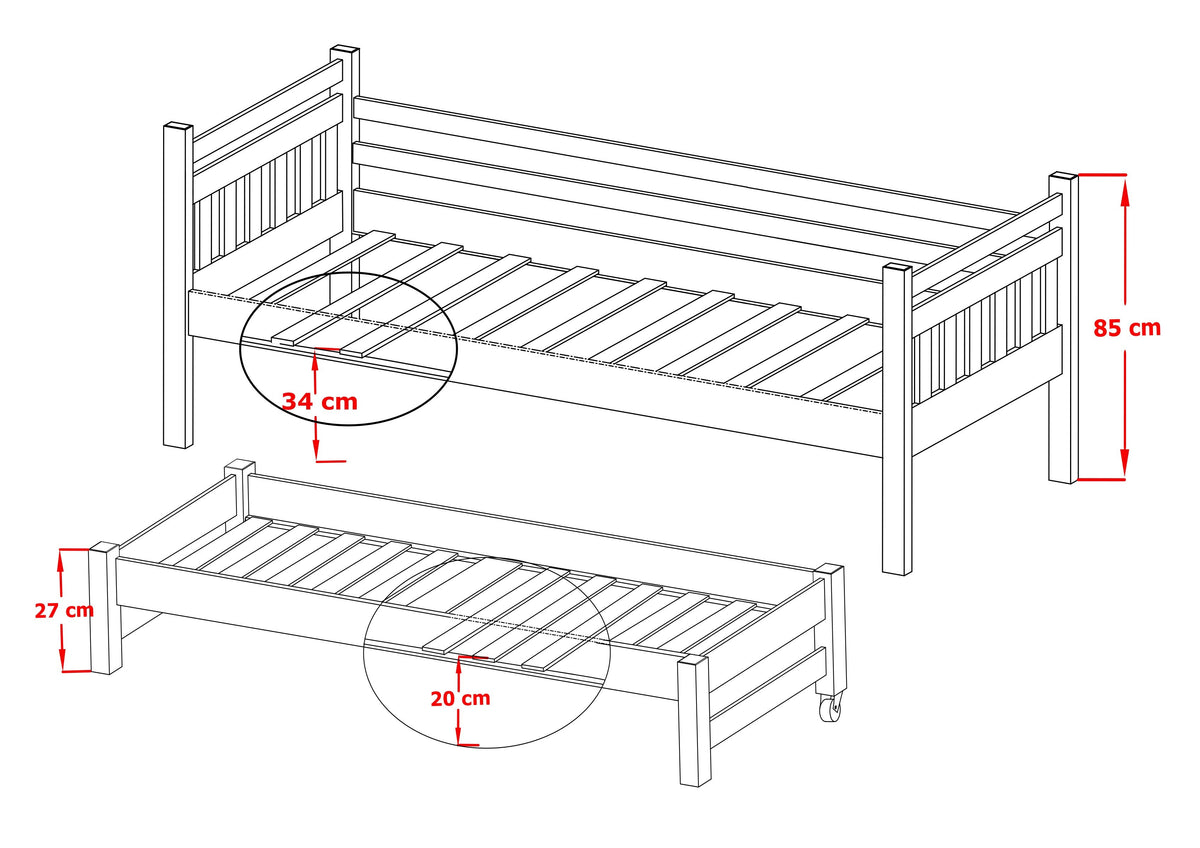 Wooden Double Bed Daniel with Trundle and Storage