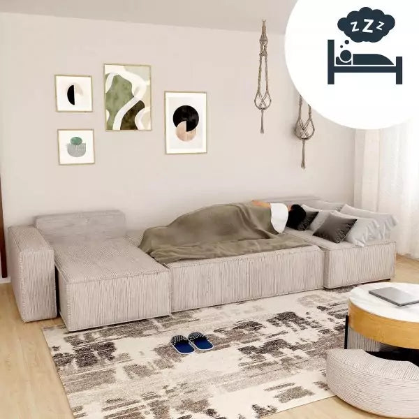 Fabric Brown 3 Seater Sofa Bed