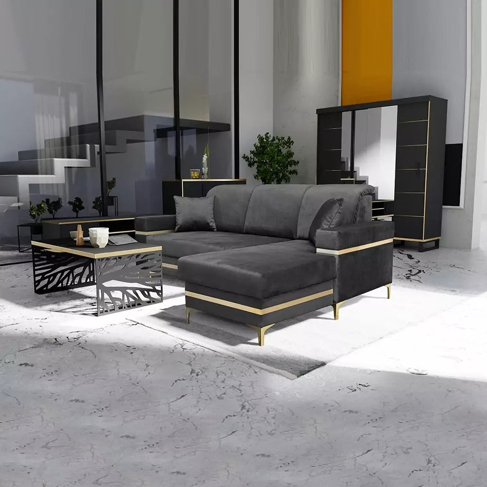 FLORENCE BLUE GOLD CORNER SOFA BED
