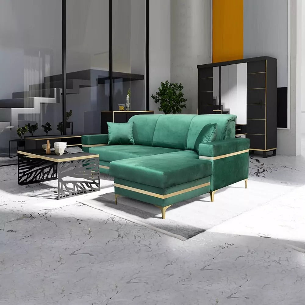 FLORENCE GREY GOLD CORNER SOFA BED