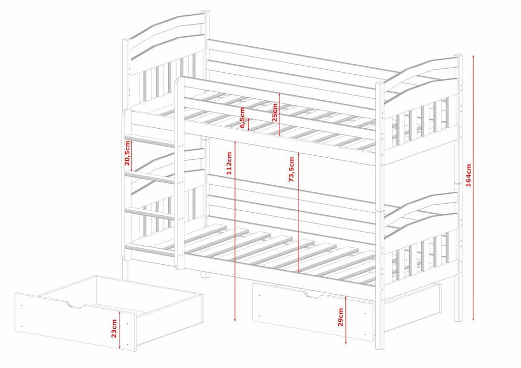 Wooden Bunk Bed Gabi with Storage