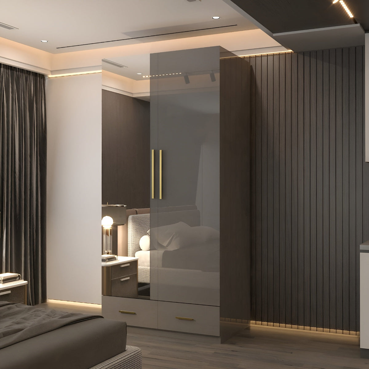 Lugano 2 Door 90cm High Glass Wardrobe