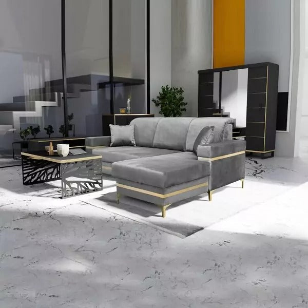 FLORENCE GREEN GOLD CORNER SOFA BED
