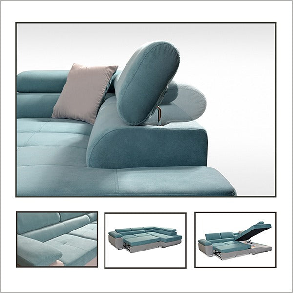 LIDO Sky Blue Corner Sofa Bed