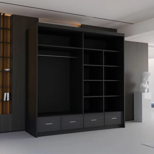 BLACK HIGH GLOSS SYCYLIA WARDROBE 150-208-255CM