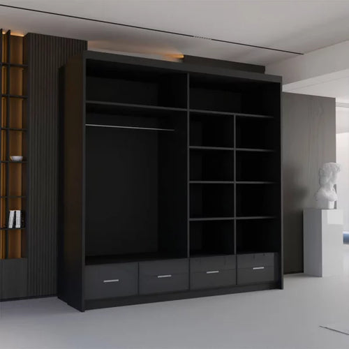 BLACK HIGH GLOSS SYCYLIA WARDROBE 150-208-255CM