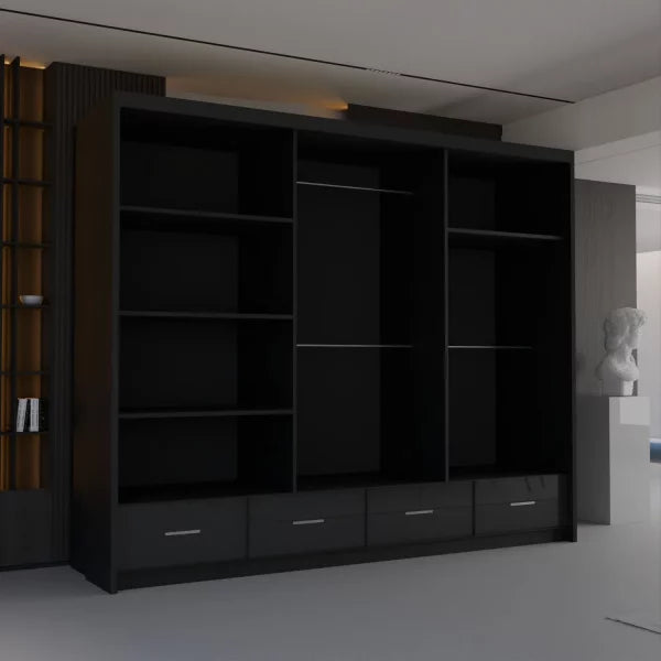 BLACK HIGH GLOSS SYCYLIA WARDROBE 150-208-255CM