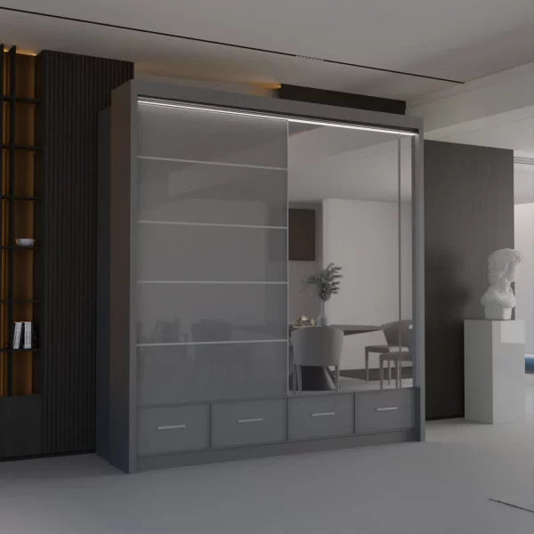 WHITE HIGH GLOSS SYCYLIA WARDROBE 150-208-255CM