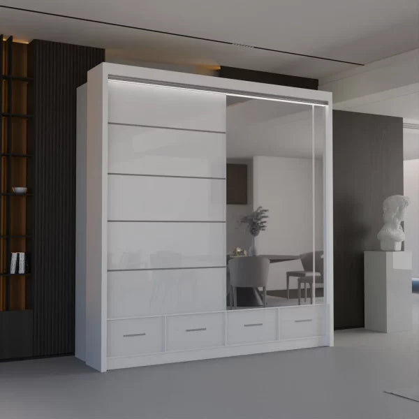 SYCYLIA HIGH GLOSS BLACK WARDROBE 150/208/255CM