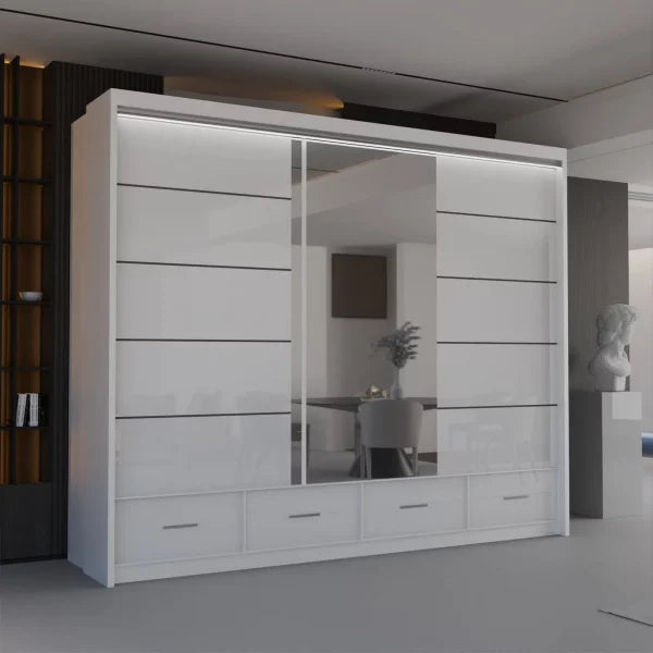 SYCYLIA HIGH GLOSS BLACK WARDROBE 150/208/255CM