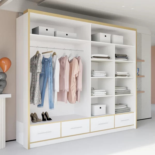 SYDNEY HIGH GLOSS WHITE/GOLD WARDROBE 203cm/253cm