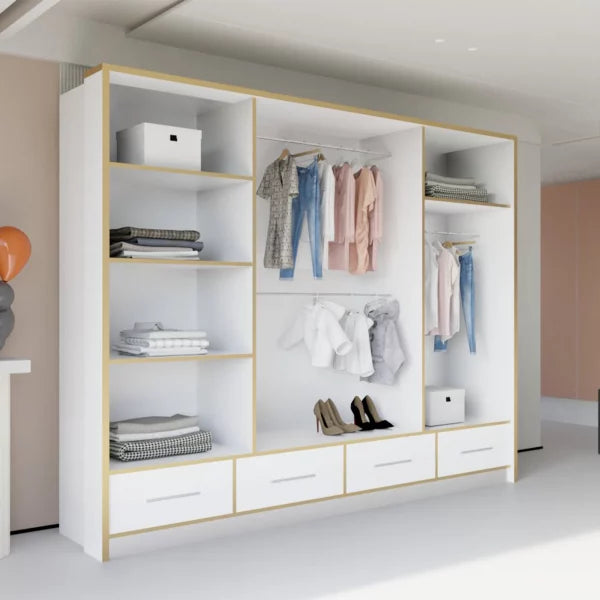 SYDNEY HIGH GLOSS WHITE/GOLD WARDROBE 203cm/253cm