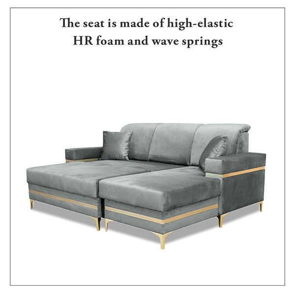 FLORENCE GREY GOLD CORNER SOFA BED