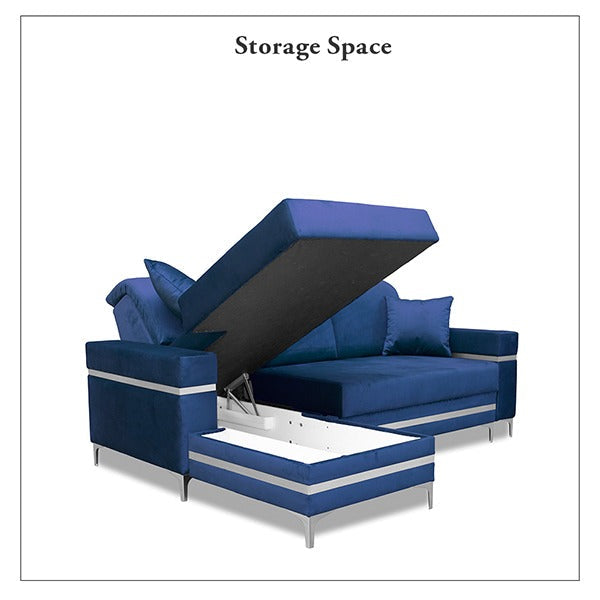 FLORENCE BLUE GOLD CORNER SOFA BED