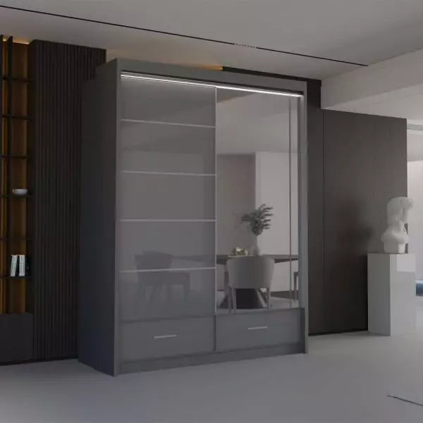 BLACK HIGH GLOSS SYCYLIA WARDROBE 150-208-255CM