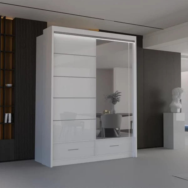 SYCYLIA HIGH GLOSS BLACK WARDROBE 150/208/255CM