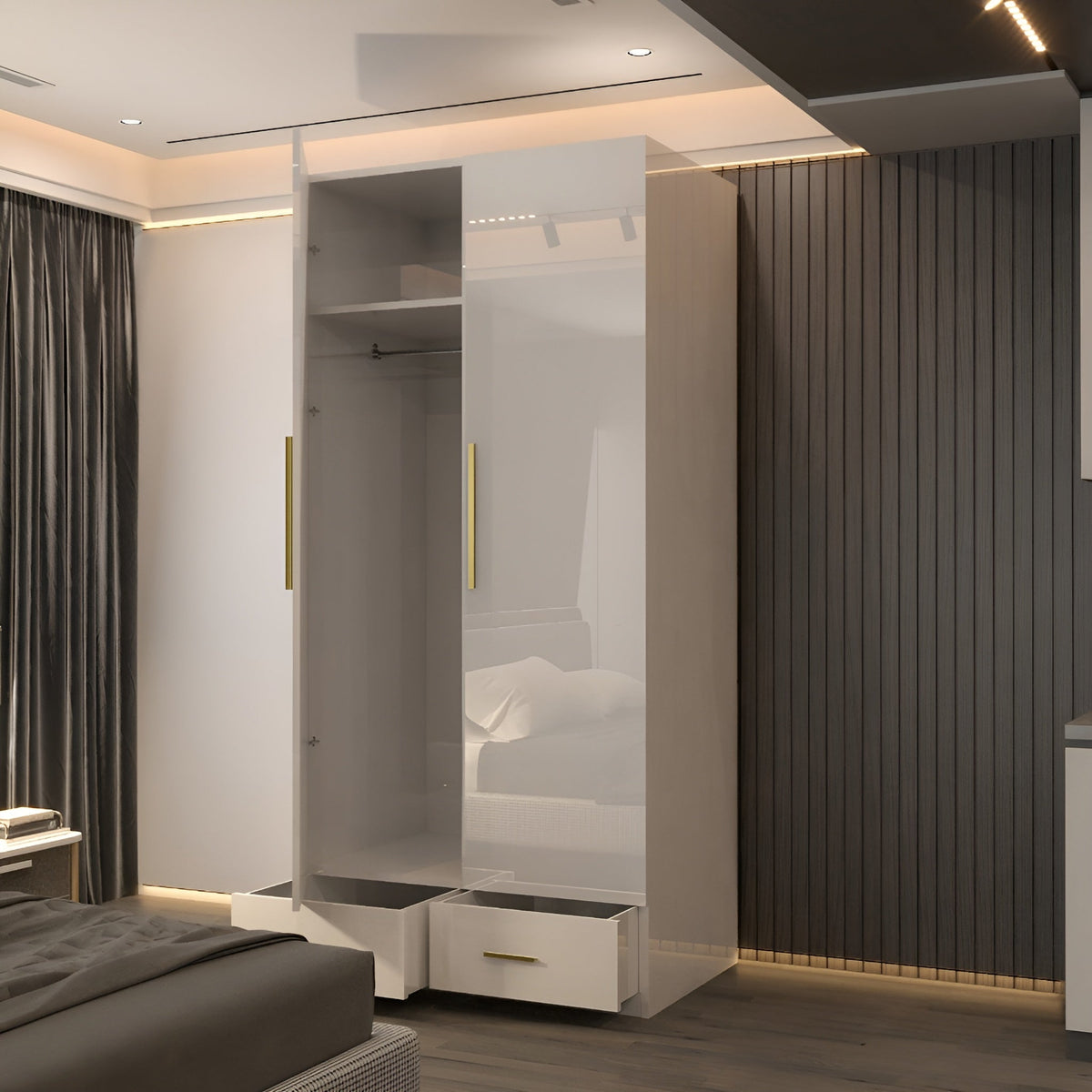 Lugano 2 Door 90cm High Glass Wardrobe