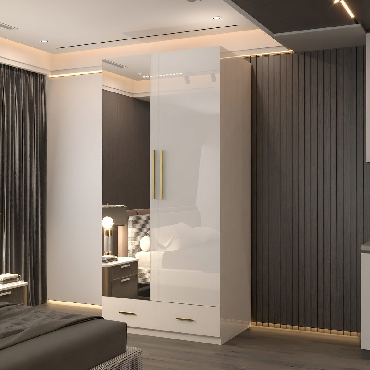 Lugano 2 Door 90cm High Glass Wardrobe