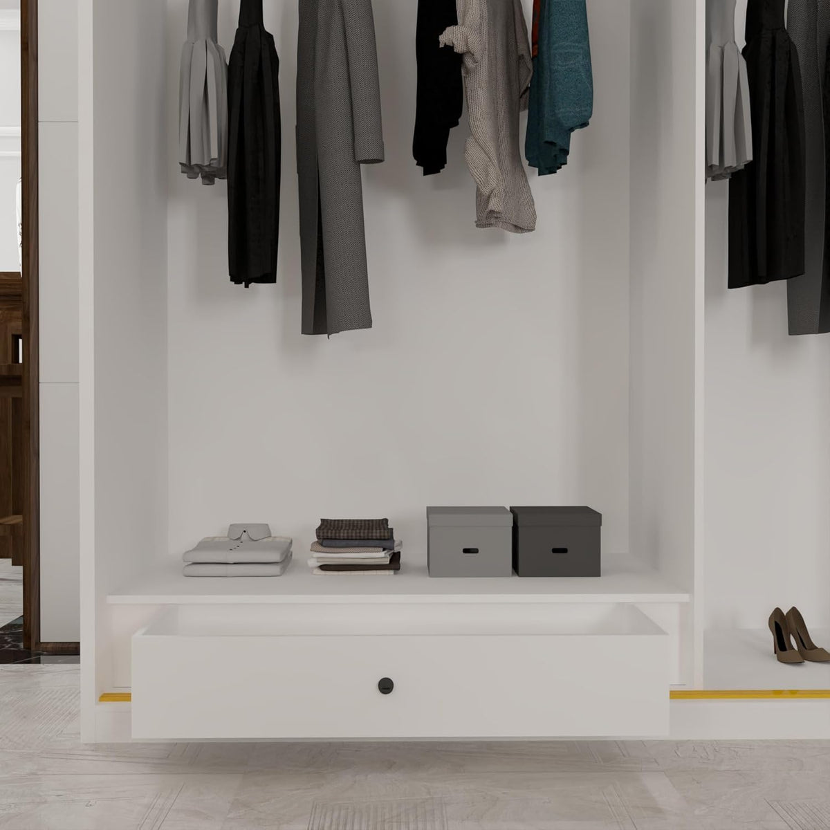 Roma MDF Sliding Door Wardrob ewith Universal Glass Doors, Dual LED Lights & Golden Trim, 203cm Wide