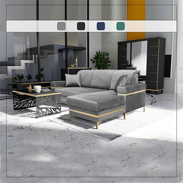 FLORENCE GREY GOLD CORNER SOFA BED