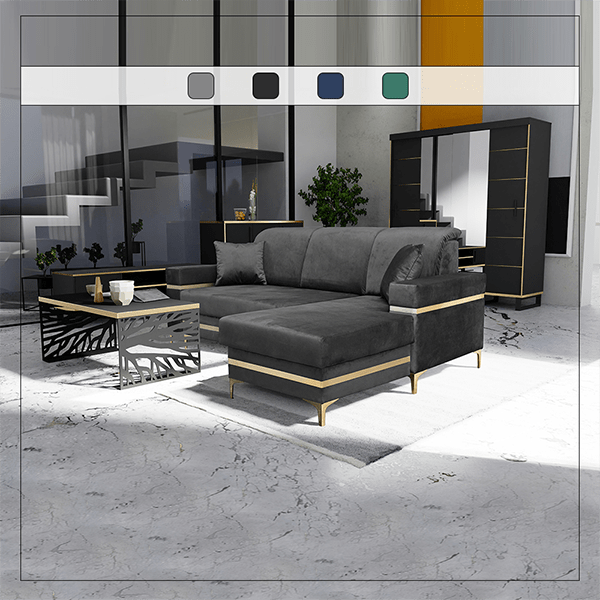 FLORENCE BLACK GOLD CORNER SOFA BED
