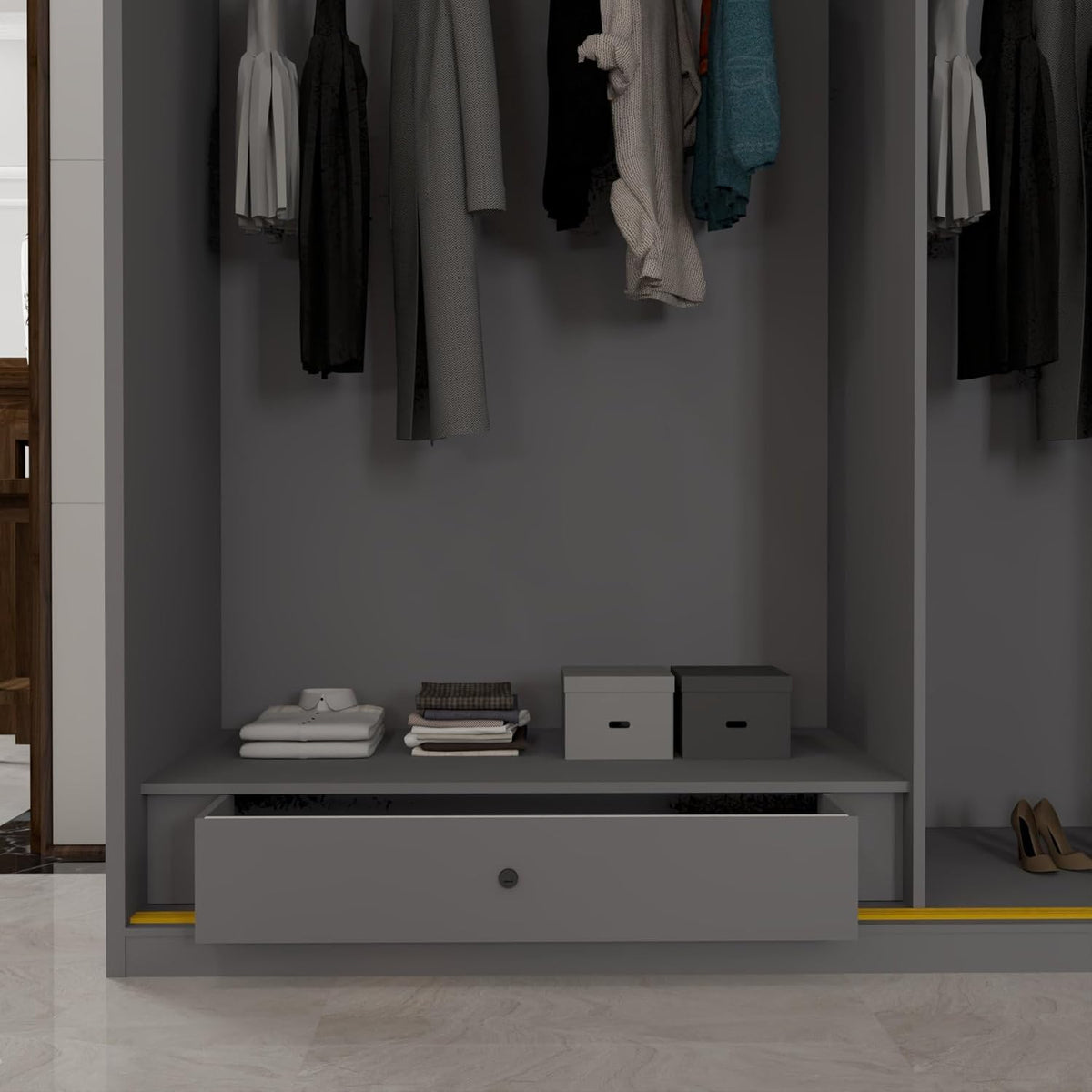 Roma MDF Sliding Door Wardrob ewith Universal Glass Doors, Dual LED Lights & Golden Trim, 203cm Wide