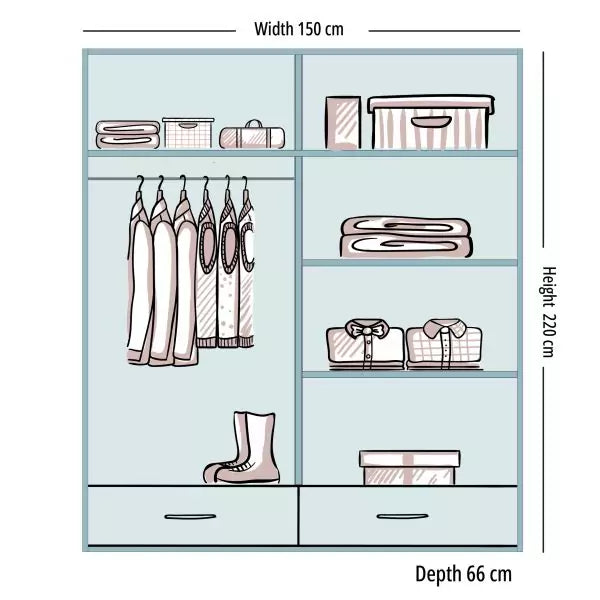 BLACK HIGH GLOSS SYCYLIA WARDROBE 150-208-255CM
