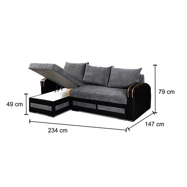 KEWIN GREY L-SHAPE SOFA BED