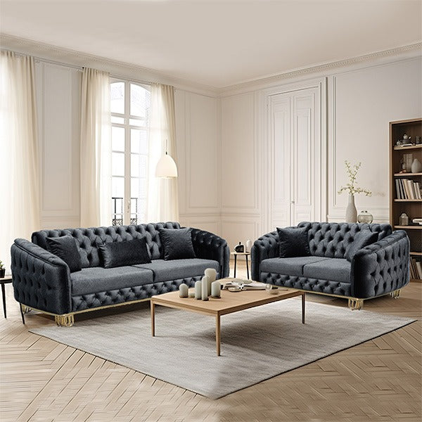 Lux Blue Chesterfield Sofa Set