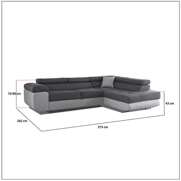 LIDO GREY CORNER SOFA BED