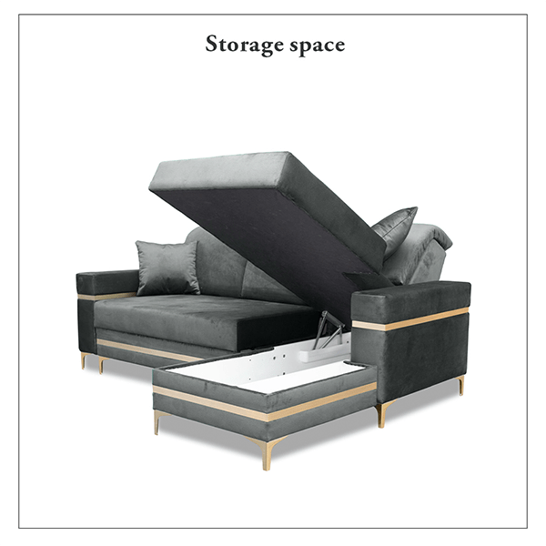 FLORENCE BLACK GOLD CORNER SOFA BED